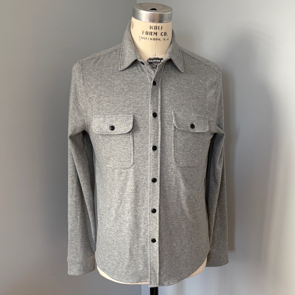 Faherty Light Gray Button-Up Shirt Jacket